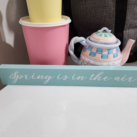 Light Blue Spring Is In the Air 18" Painted Wooden Block Decor - Picture 2 of 12